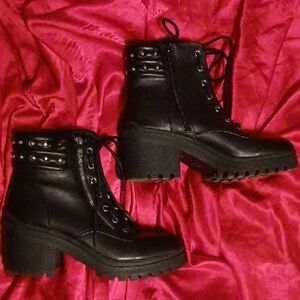 No Bondaries Studded Black Faux Leather Combat Boots 11